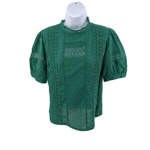 Puff‎ Sleeve Eyelet Blouse Cottage Core Green